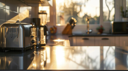 Modern Kitchen Countertop with Morning Sun Reflection