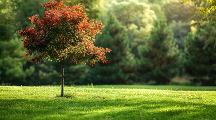 Naklejka premium Background of Nature. A Lush Red Maple Tree