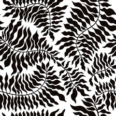 Blck and white Seamless floral pattern, leaves and branches
