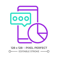 Mobile data analytics two color line icon. Smartphone and data visualization bicolor outline symbol. User data. Social media metrics. Duotone linear pictogram. Isolated illustration. Editable stroke