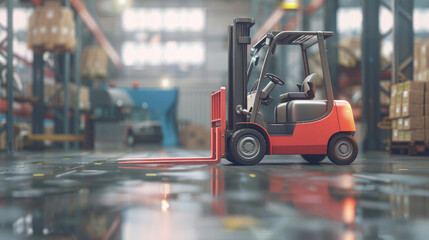 Forklift in Warehouse Setting, Prepared for Goods Movement and Distribution