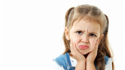 A kid with a toothache, holding their cheek in pain