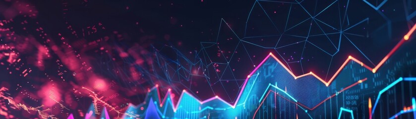 Abundant investment returns with rising graphs, scifi tone, triadic color scheme, side view, illustrating financial success