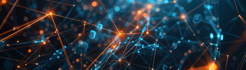 Fototapeta premium Resilient blockchain system with interconnected networks, technology tone, splitcomplementary color scheme, top view, highlighting system reliability