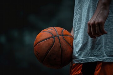 Player holding basket ball Isolated on black background. ai generative