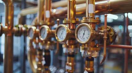 Brass Piping and Pressure Gauges in Industrial Environment