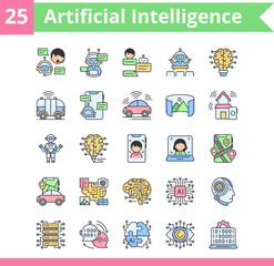 Introducing our Artificial Intelligence (AI) icon set, designed to visually encapsulate the intricate and diverse world of AI technologies. This comprehensive set includes a variety of icons that repr
