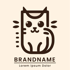 coffee cat logo with simple lines and charming expression