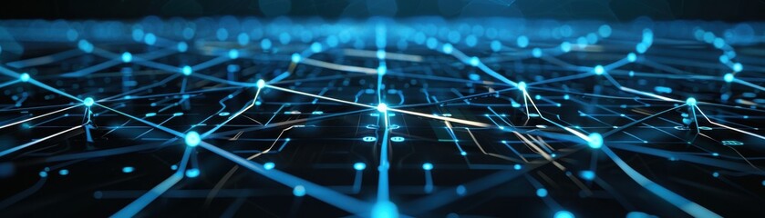 Obraz premium Strong blockchain network with interconnected nodes, cybernetic tone, complementary color scheme, front view, representing secure and reliable systems