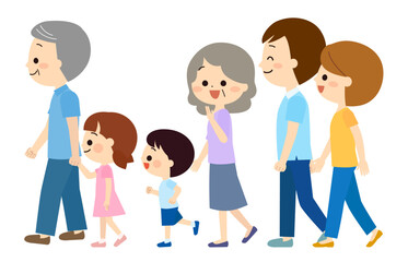 目的地に向かう三世帯家族