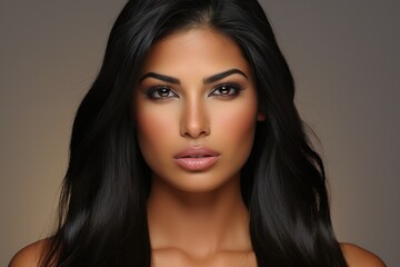 Naklejka premium A woman with long black hair and brown eyes