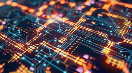 Fototapeta premium Advanced blockchain analytics with interconnected nodes, technology tone, splitcomplementary color scheme, top view, highlighting data sophistication
