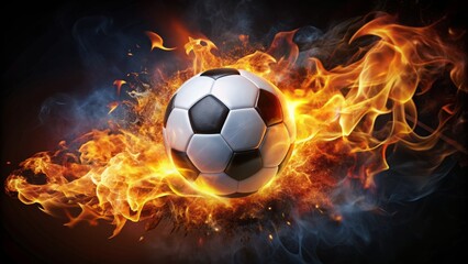 Naklejka premium Inferno-like flames engulfing a soccer ball, symbolizing the intense passion, energy, and unstoppable force that defines the beautiful game.