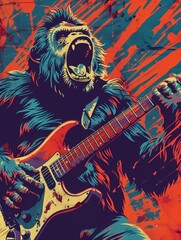 Obraz premium Gorilla Guitarist: A Roaring Performance