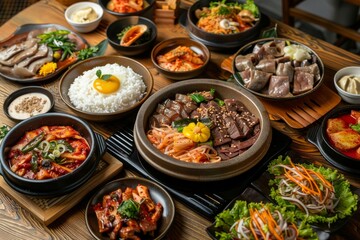 Obraz premium Korean Cuisine: A Feast of Flavors and Textures