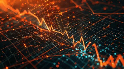 Fototapeta premium Blockchain ledger with a declining graph, scifi tone, complementary color scheme, side view, illustrating market decline