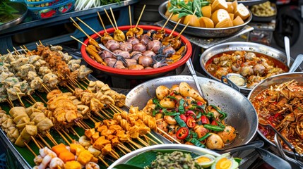 Obraz premium Local Thailand Street Food, A Variety Of Delicious Dishes