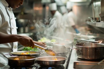 Professional Photography of chefs preparing meals, mixing flavors carefully, Generative AI