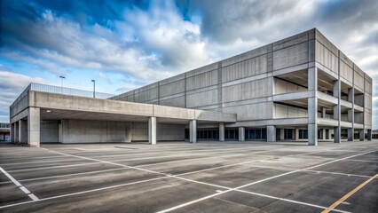 Obraz premium Large, Empty Parking Garage Under A Cloudy Sky.