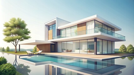 Fototapeta premium Modern Luxury Villa With Pool And Amazing View