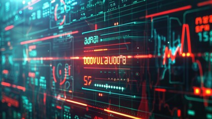 Obraz premium Insolvency declaration on digital screen with red warnings, advanced tone, monochromatic color scheme, top view, highlighting financial failure