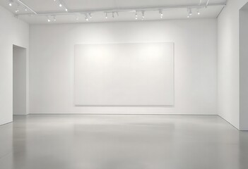 empty white canvas on a wall in a bright gallery space with minimalist design concept of modern art exhibition 3d rendering mock up
