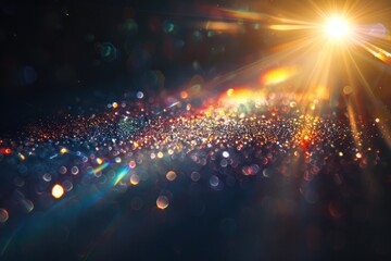 Obraz premium Lens flare and light leak haze texture on a black background. ai generative