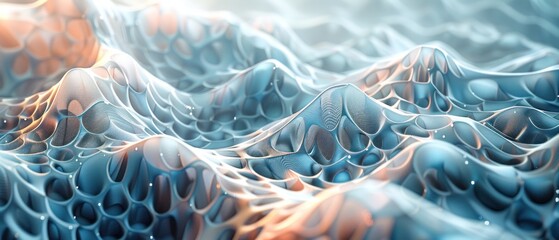 A stunning 3D background featuring a pattern of interwoven lines that create a complex, web-like structure with a strong sense of depth. The gradient colors and intricate design give a futuristic,