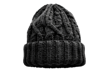 Black knitted hat isolated on transparent background