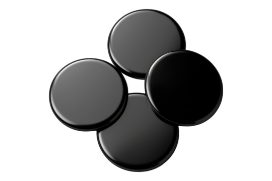 Black round adhesive sticker isolated on transparent background