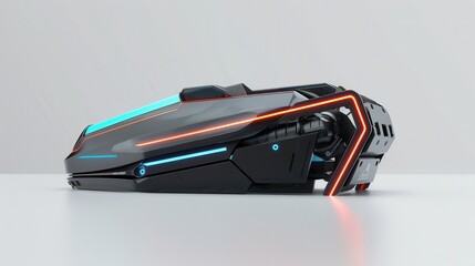 Wearable energy storage device with sleek design, futuristic tone, vivid color scheme, side view, showcasing portable power technology