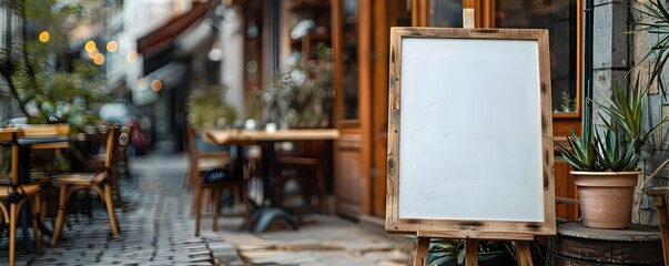 Stylish Whiteboard Sign Mockup Awaiting Daily Specials at Trendy Urban Cafe Entrance