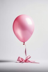 Pink Balloon with Ribbon on White Background