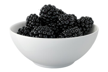 Blackberries in white bowl isolated on transparent background