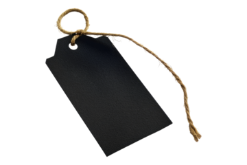 Black blank price tag isolated on transparent background