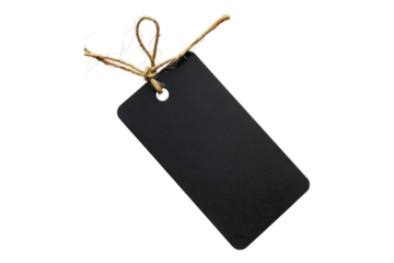 Black blank price tag isolated on transparent background