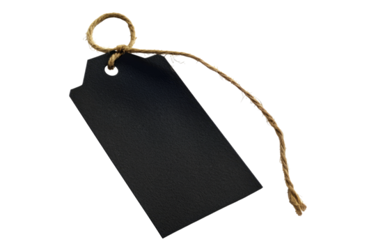 Black blank price tag isolated on transparent background