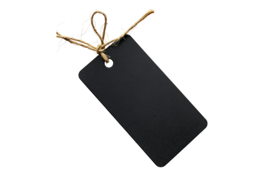 Black blank price tag isolated on transparent background
