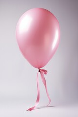 Pink Balloon with Ribbon on White Background