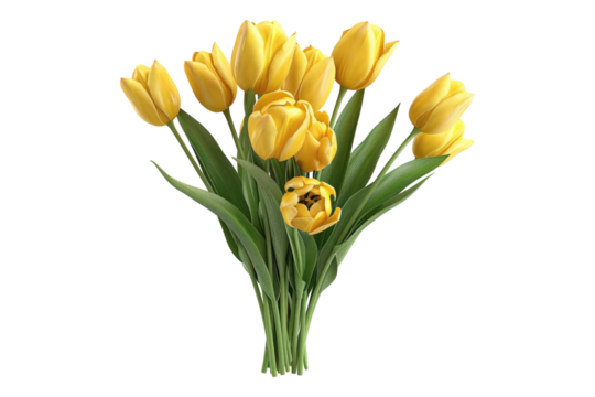 Bunch of yellow tulips isolated on transparent background