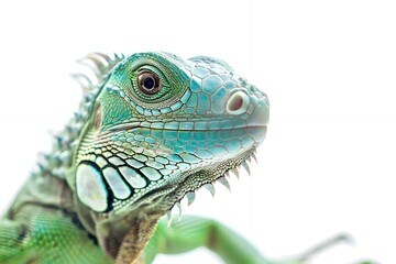 Fototapeta premium Green Iguana with white background, photo taken by Canon camera, high quality and sharpness of focus, 35mm f/2.8G lens, 