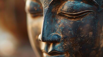 Obraz premium A statue of a face with a serene expression