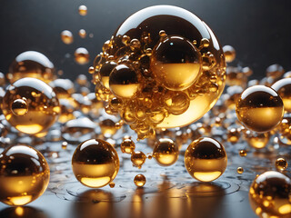 Obraz premium Molecule and golden liquid bubble