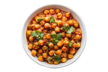 Chana masala in white bowl isolated on transparent background
