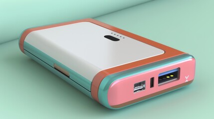 Portable power bank with sleek design, futuristic tone, vivid color scheme, side view, showcasing mobile energy solutions