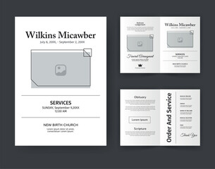 Funeral  Template for Memorial Program. Minimalist Bifold Brochure Design Layout.