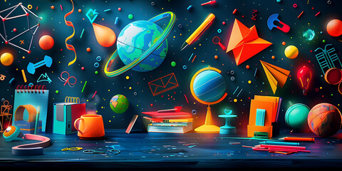 Fototapeta na wymiar dynamic back to school background with a burst of colorful geometric