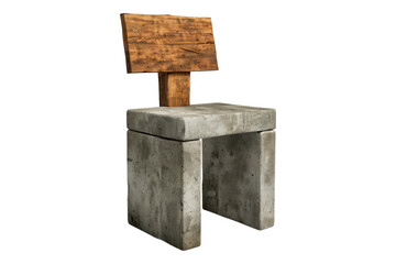 cement chair with wooden seat isolated on transparent background