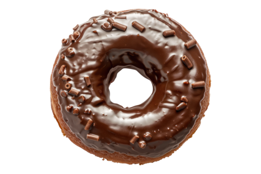 Chocolate froasted donuts isolated on transparent background