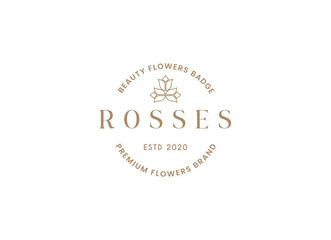 Blooming rose flower logo emblem design template vector illustration